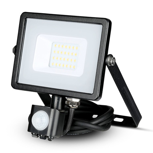 [453] Projecteur VT-20-S 20 W SMD avec capteur PIR et puce Samsung, corps noir et verre gris