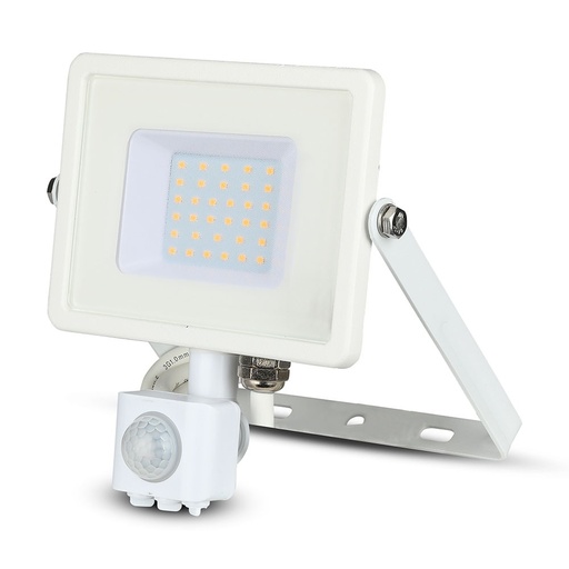 [459] Projecteur VT-30-S 30 W SMD avec capteur PIR et puce Samsung, corps blanc et verre blanc