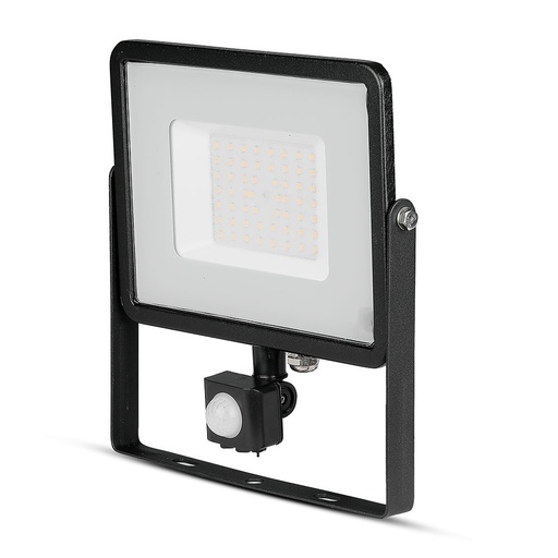 [471] Projecteur VT-50-S 50 W - 6 400 K blanc froid SMD avec capteur PIR et puce Samsung, corps noir et verre gris