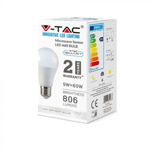 VT-2219 9W A60 LED BULB WITH MICROWAVE SENSOR  E27