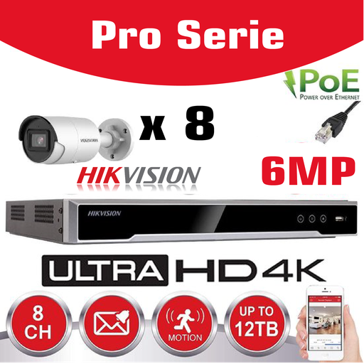 [HIKPRO-6M8B] HIKVISION IP Kit Value 8x Camera 5MP (4x Bullet + 4x Dome) Fixed IR 30M + NVR POE 8 Channels + HDD 4Tb