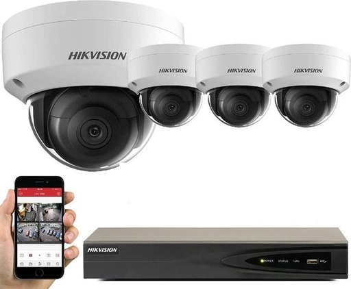 [HIKPRO-8M4D-DF] SET SURVEILLANCE CAMERA IP HIKVISION 8MP  - 8CH NVR IP POE  DS-7608NI-K1 / 8P - 4x Dome Camera Darkfighter DS-2CD2185FWD-I (S)  2.8mm  - HDD 4Tb