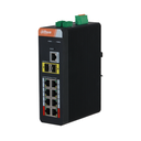 PFS4210-8GT-DP  Industrial PoE manageable switch (L2) with 8 Gigabit ports + 2 Gigabit SFP ports (ring). Lightning-proof 6KV. 48V~57V DC. DIN rail.