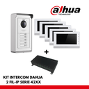 Dahua Apartment Set 5x IP Interface Buttons - 2 Wires - 24VDC + 5x 7" Color Monitor - Surface or recessed mounting