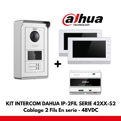 Dahua Appartement Set  2x Boutons Interface IP- 2 Fils - 48VDC + Tag Reader + 2x Moniteur 7&quot; Color - Cablage En Serie
