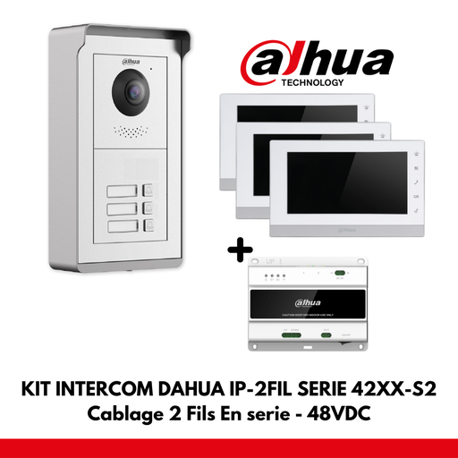 Dahua Appartement Set 3x IP Interface Knoppen - 2 Draden - 48VDC + 3x 7&quot; Kleurenmonitor - Seriële Bekabeling