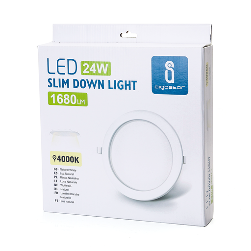 AIGOSTAR LED E6 EDGE-LIT DOWN LIGHT 24W Cutout size: Φ220-230mm Size:D240*H32mm  ROUND/FLUSH-MOUNTED