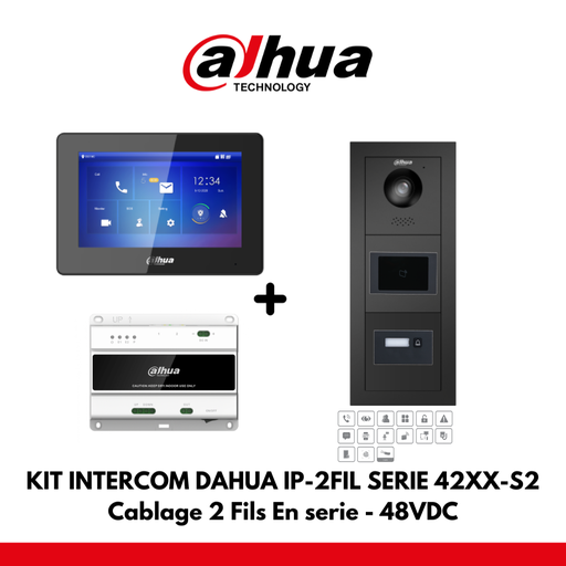 Dahua Villa Kit Module 1x Buttons IP - 2 Wires - Card Reader 48VDC + 7&quot; Color Monitor Couleur Noir