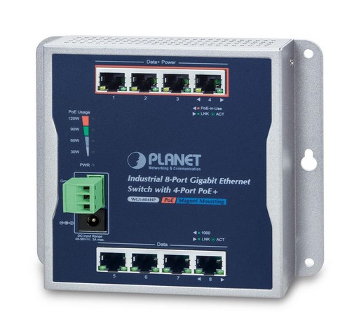 [26.99.0314] Planet WGS-804HP 8 x Gigabit Ethernet RJ-45, 4-Port PoE+, Wall Mounted 