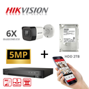 HIKVISION Set Turbo-HD 5 MP 6x Camera - DVR 8 Channel - 6x 5MP Bullet Camera Indoor/Outdoor 2TB HDD