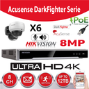 Hikvision IP-Kit Accusense G2 6 x DS-2CD2186G2-I 8MP Darkfighter / Acusense  Dome Camera -  recorder NVR 8kanaals DS-7608NI-K2/8P - 1x Harde Schijf 6Tb voor bewaking
