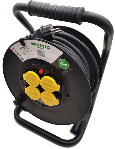 [MFR253G25] Muller-Fix Professional cable drum- 25 m - 4 sockets - IP44, H07RN-F - 3G2.5 - 16A - 250V - 3600W