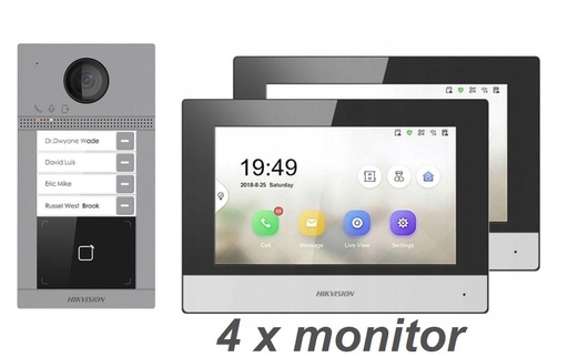 HIKVISION DS-KV8413-WME1-SET  IP-Intercom 4 Buttons + 4x DS-KH6320-WTE1 7Inch Touch WIFI Monitor