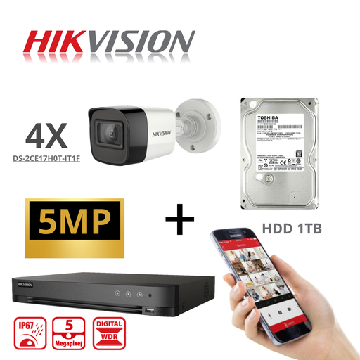 [TVIKIT5M-B4] HIKVISION Set Turbo-HD 5 MP 4x Camera - DVR 8 Channel - 4x 5MP Bullet Camera Indoor/Outdoor 2TB HDD
