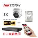 HIKVISION Set 8MP-4K Turbo-HD DVR 8 Channel - 8x 8MP Turret Camera Indoor/Outdoor 2TB HDD