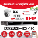 Hikvision Set IP-Acusense G2 Serie 4x DS-2CD2386G2-IU 2.8mm 8 mégapixels (4K) Tourelle Avec microphone + enregistreur NVR 8channel DS-7608NI-K2/8P 