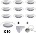 10x V-tac - LED Recessed spots - White - 3000K warm white - 400 lumen - 6 Watt - Dimmable and tiltable - GU10 - IP20 - Round ceiling spots (Ø75 mm) - Spot lighting - for living room, hallway and bedroom - IP65 Waterproof