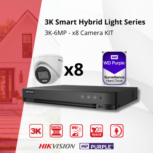 [TVIKIT3K-T8] HIKVISION Set 3K Dual Light - 8x Turret Camera 3K(6MP) Dual Light Audio Indoor/Outdoor- DVR 8 Channel -4TB HDD