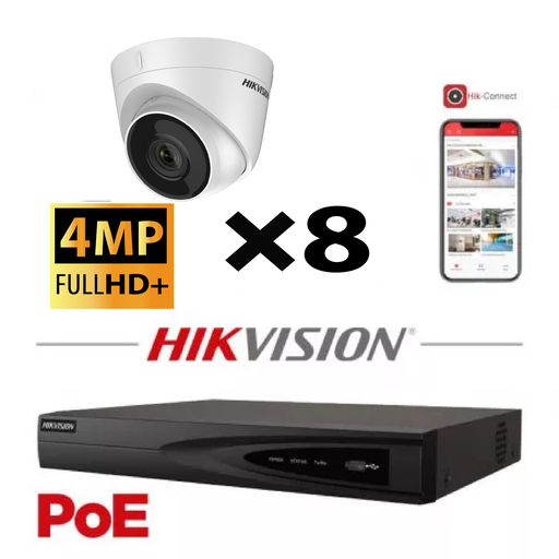 [KITIPHIK-LITE-801] HIKVISION IP Camera Kit  8x Camera Lite Serie 4MP NVR 8xChannel POE- Hard Disk 4Tb 