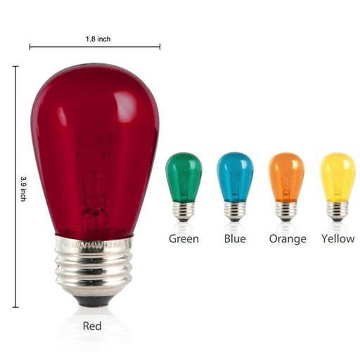 [AV-S142] Ampoules S14 Colorées 2W - E27 (Bleu-Rouge-Vert-Jaune-Violet) AV-S142 Pack 5xPcs