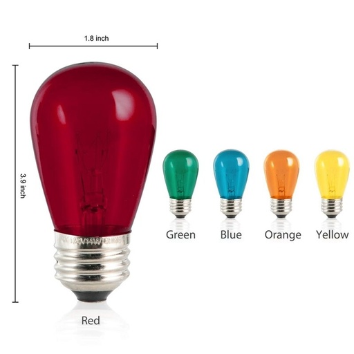 [AV-S142] Ampoules colorées S14 2 W - E27 (bleu-rouge-vert-jaune-violet) Pack de 5 pièces AV-S142