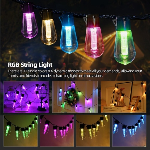 [AV-713-10-RGBCY] Guirlande lumineuse étanche AV-713-10-RGBCY 10 m + 3 m supplémentaires + 15 ampoules décoratives couleur S14-E27-2 W RGBCY