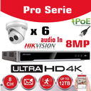 HIKVISION 8MP Surveillance Camera Kit  Pro Serie - NVR 8Ch  4K UHD IP POE - 6x 8MP IP CAMERA Pro-Serie In/Outdoor Night Vision IR Up to 30m - 6TB HDD Storage 