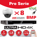 Hikvision IP-Kit 8x Camera 8MP IR / Essential Serie DS-2CD2183G0-IU Audio Dome Camera IR Standard 30m - recorder NVR DS-7608NI-Q1/8P 8channel - 6TB Hard Disk installed