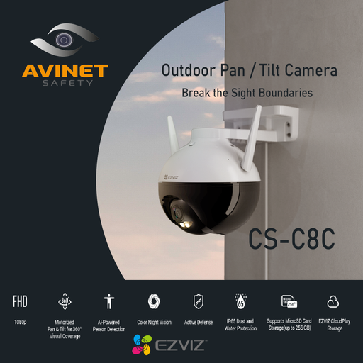 [EZVIZ-C8C] EZVIZ C8C 1080P Caméra Surveillance WiFi Extérieure avec Vision Nocturne en Couleur, Caméra Exterieur 360° Pan/Tilt en 2.4G Wifi, Etanche IP65, Détection de Forme Humaine IA, H.265, Alexa Compatible