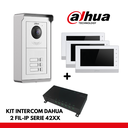 Dahua Apartment Set 3x IP Interface Buttons - 2 Wires - 24VDC + 3x 7" Color Monitor - Surface or recessed mounting