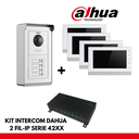 Dahua Apartment Set 4x IP Interface Buttons - 2 Wires - 24VDC + 4x 7" Color Monitor - Surface or recessed mounting