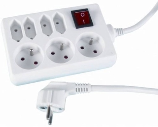 [8829] VT-1177-7 7x Prise 2P+T Cube Bloc multiprises + interrupteur cordon - 3G1.5 - Blanc -1,5m