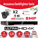 Hikvision Set IP-Darkfighter - Acusense G2 Series 2x DS-2CD2386G2-IU -2.8mm 8 megapixel (4K) Turret Buit In microfoon + recorder NVR 8kanaas DS-7608NI-K2/8P - Hard Disk 2Tb