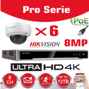 Hikvision IP-Kit 6x Camera 8MP IR / Essential Serie DS-2CD2183G0-IU Audio Dome Camera IR Standard 30m - recorder NVR DS-7608NI-Q1/8P 8channel - 4TB Hard Disk installed