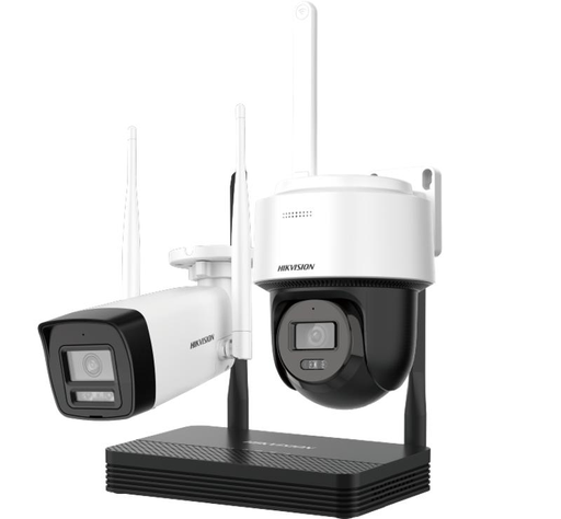 [NKS424W03H] Kit HIKVISION NKS424W03H IP Wi-Fi 4MP H.265 : une caméra bullet et une caméra PTDome WiFi NVS (carte microSD en option).