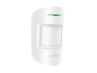 [38097.06.WH1] Ajax CombiProtect-W - Détecteur de mouvement et de bris de vitre sans fil combiné. Blanc, capteur PIR jusqu'à 12 m x 88,5°, résistant aux animaux jusqu'à 20 kg, détecteur acoustique de bris de vitre jusqu'à 9 m x 180°, pile CR123A.