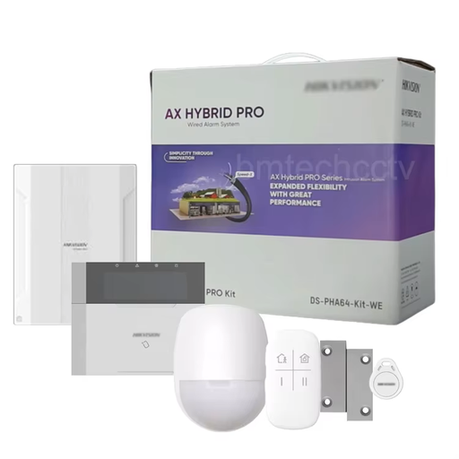 [DS-PHA64-Kit-WE(B)] Hikvision DS-PHA64-Kit-WE(B) AX HYBRID PRO bekabelde kit Centrale 8 geïntegreerde zones en uitbreidbaar tot 56 bedrade/draadloze zones