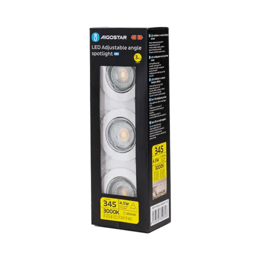 Aigostar GU10 LED Spotlight with Adjustable Angle, 4.5W (cutout: 65mm) 3PCS/PACK White