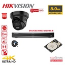 HIKVISION Acusense Camera Kit Up to 8x - Smart Hybrid Lighting - 4K-8MP Black IP Turret Camera with Active Strobe Light and Audio Alarm - Dual Microphones - Acusense NXI Series 4x Channel NVR with PoE for up to 8x IP Cameras 
