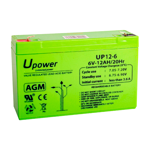 [UP12-6] Upower AGM lead-acid rechargeable battery 6V-12Ah - 100 x 151 x 51 / 1800 g