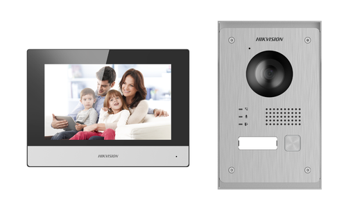 [DS-KIS703-P] Hikvision DS-KIS703-P Kit interphone vidéo IP 2 fils 1x bouton d'appel Montage en saillie / encastré - Moniteur WIFI tactile 7 pouces